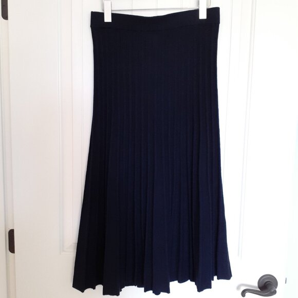 Pure Collection Silk Cashmere Tonal Stripe Midi Skirt Navy Blue Size M - Picture 10 of 10